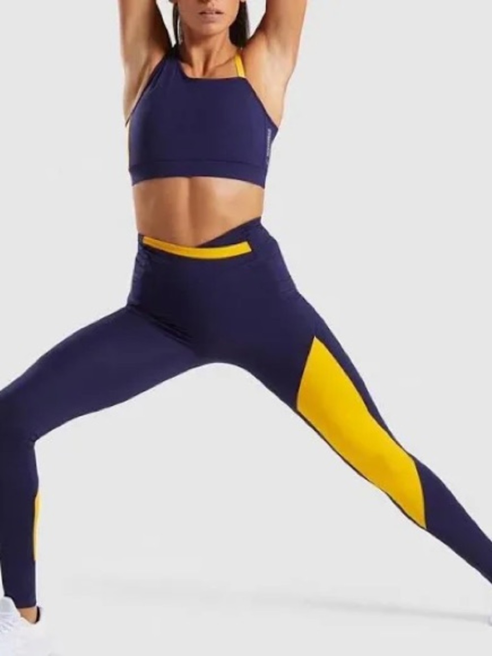 Gymshark Asymmetric Colorblock Leggings in Evening Navy Blue and Citrus Yellow